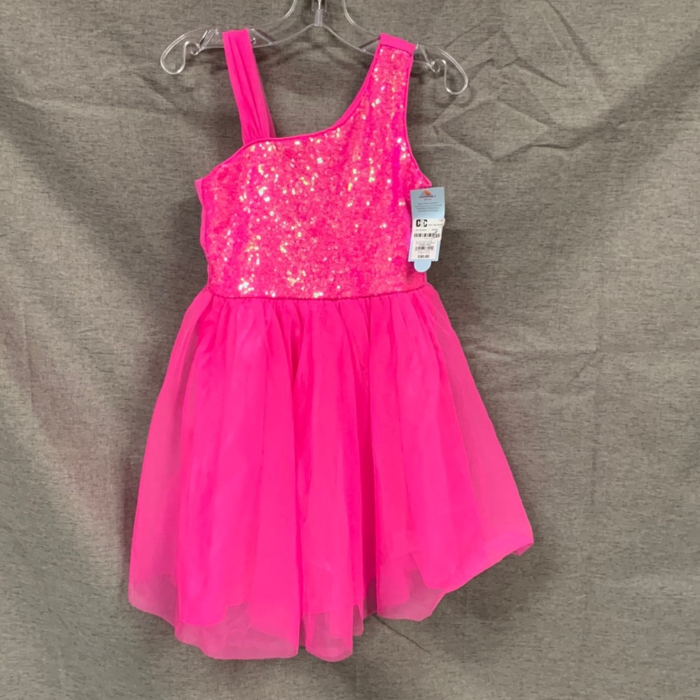 new and beautiful fuchsia sleeveless dress with sequins and tulle